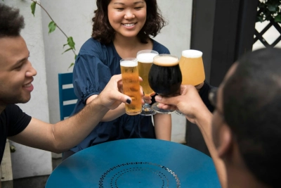 Group of people having a beer
